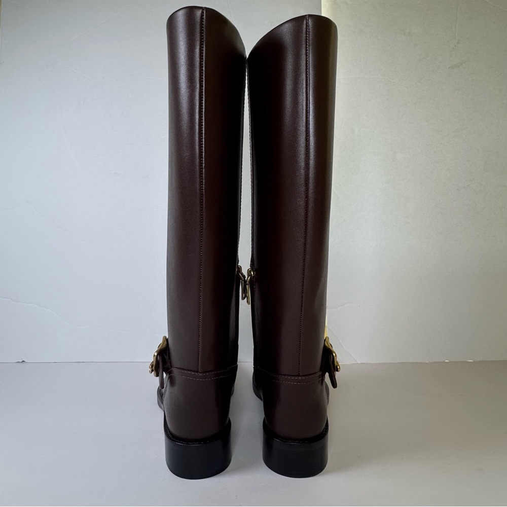 NEW Coach Brown Leather Tall Riding Boots Size 8 Knee High Buckle - Picture 10 of 16